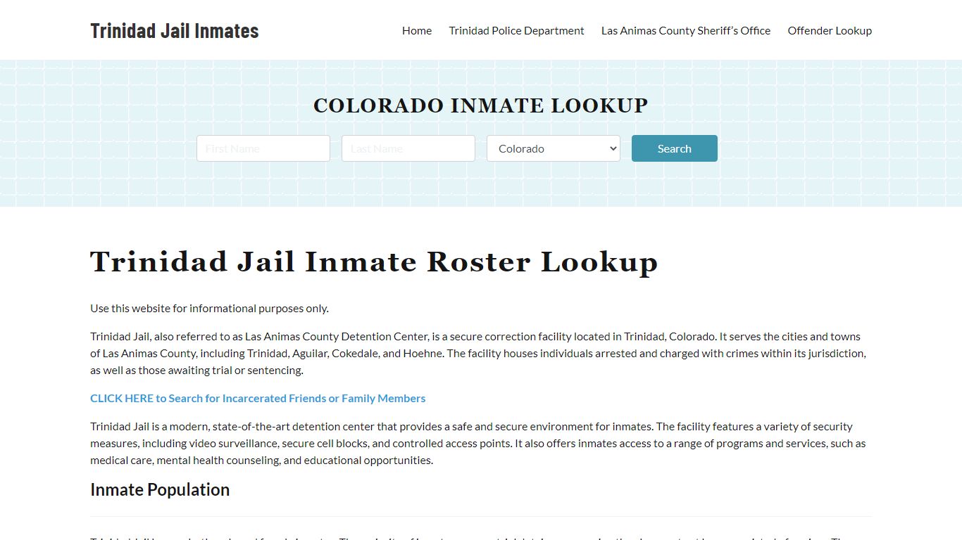 Trinidad Jail Inmate Roster, Las Animas County, CO, Offender Search