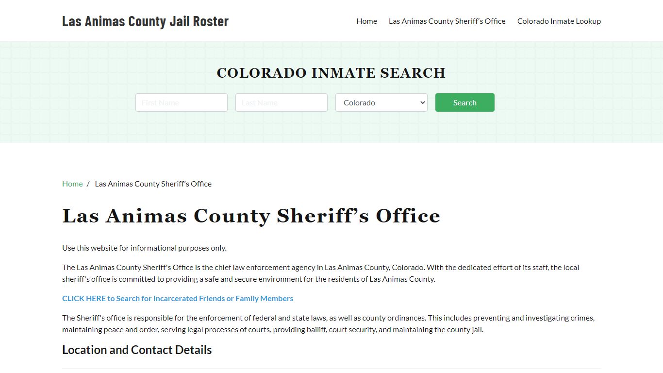 Las Animas County Sheriff Office, CO, Arrest Warrants Search