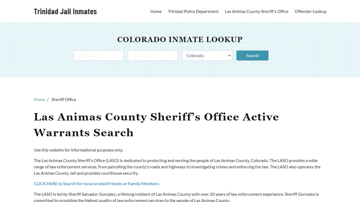 Las Animas County Sheriff Office, CO Warrant Lookup - Trinidad Jail